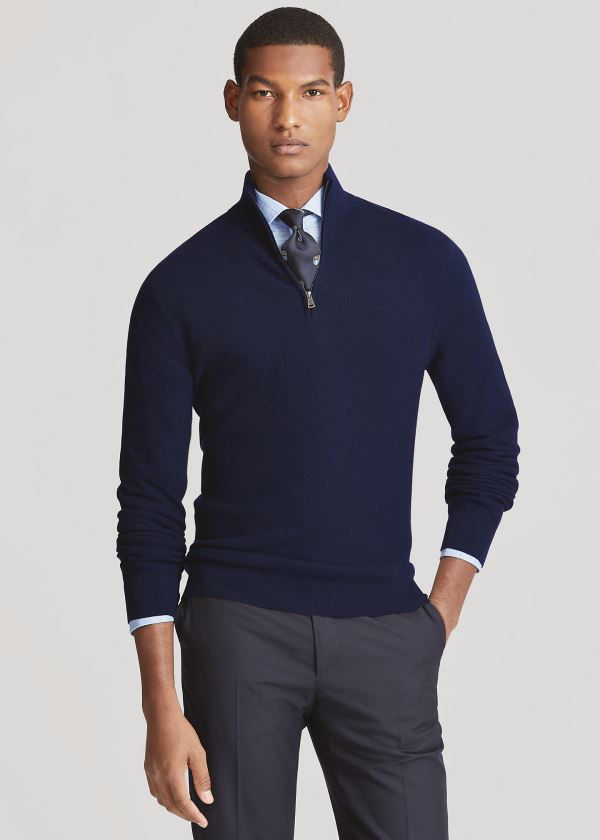 Ralph Lauren Piqué Merino-Cashmere Striktrøje Herre Danmark (MDQBE9162)